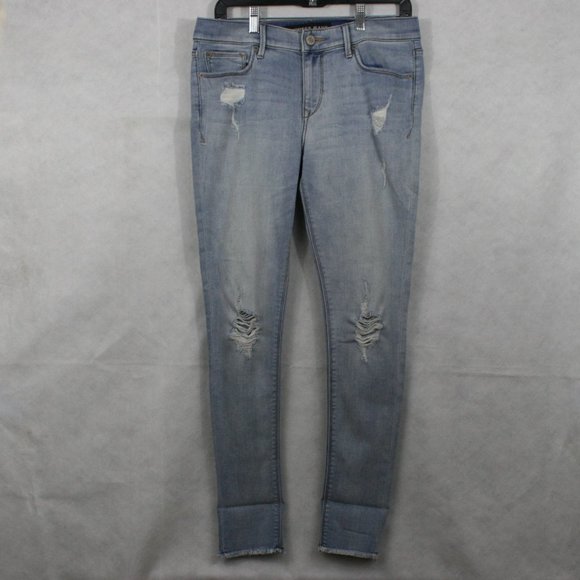 Express Denim - Express EXP Blue Cotton Blend Distressed & Torn Stretch Jeans SZ 8 EUC